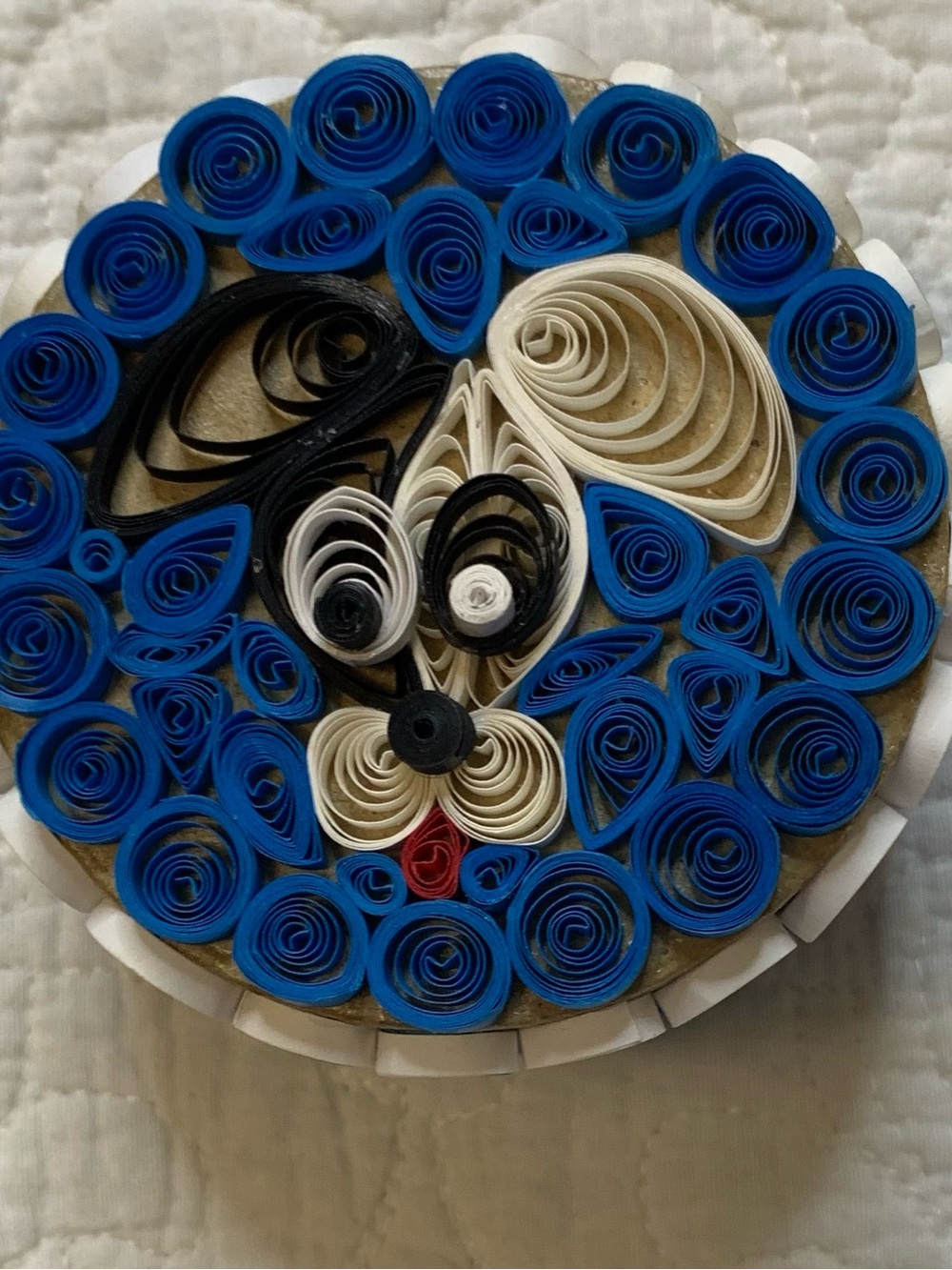 Paper Mache Trinket Box with Quilling Forming the Face of a Dog